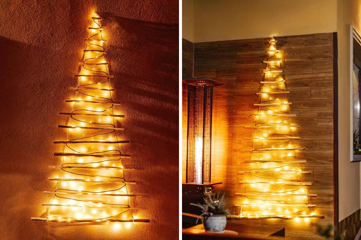 albero in legno con luci natalizie