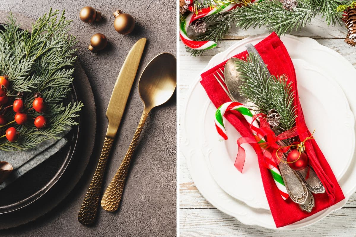 tavola di natale elegante posate