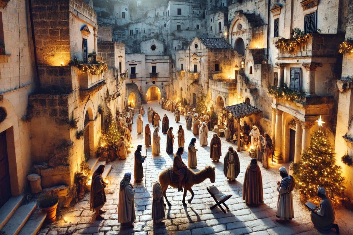 Presepe Vivente nei Sassi di Matera con figuranti e scenografie