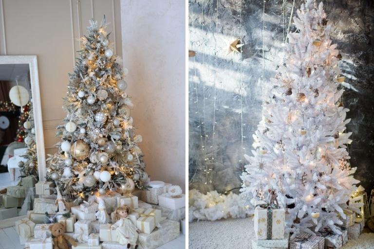 idee per alberi di Natale bianco e oro
